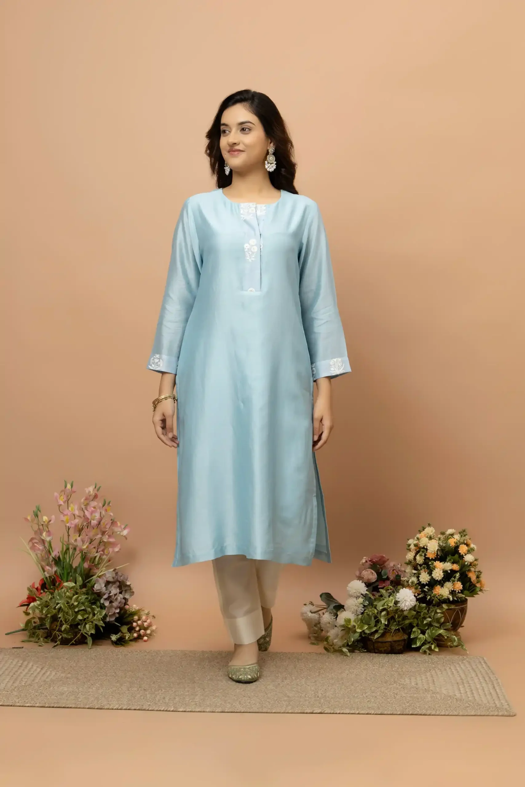 Handwoven powder blue chanderi kurta