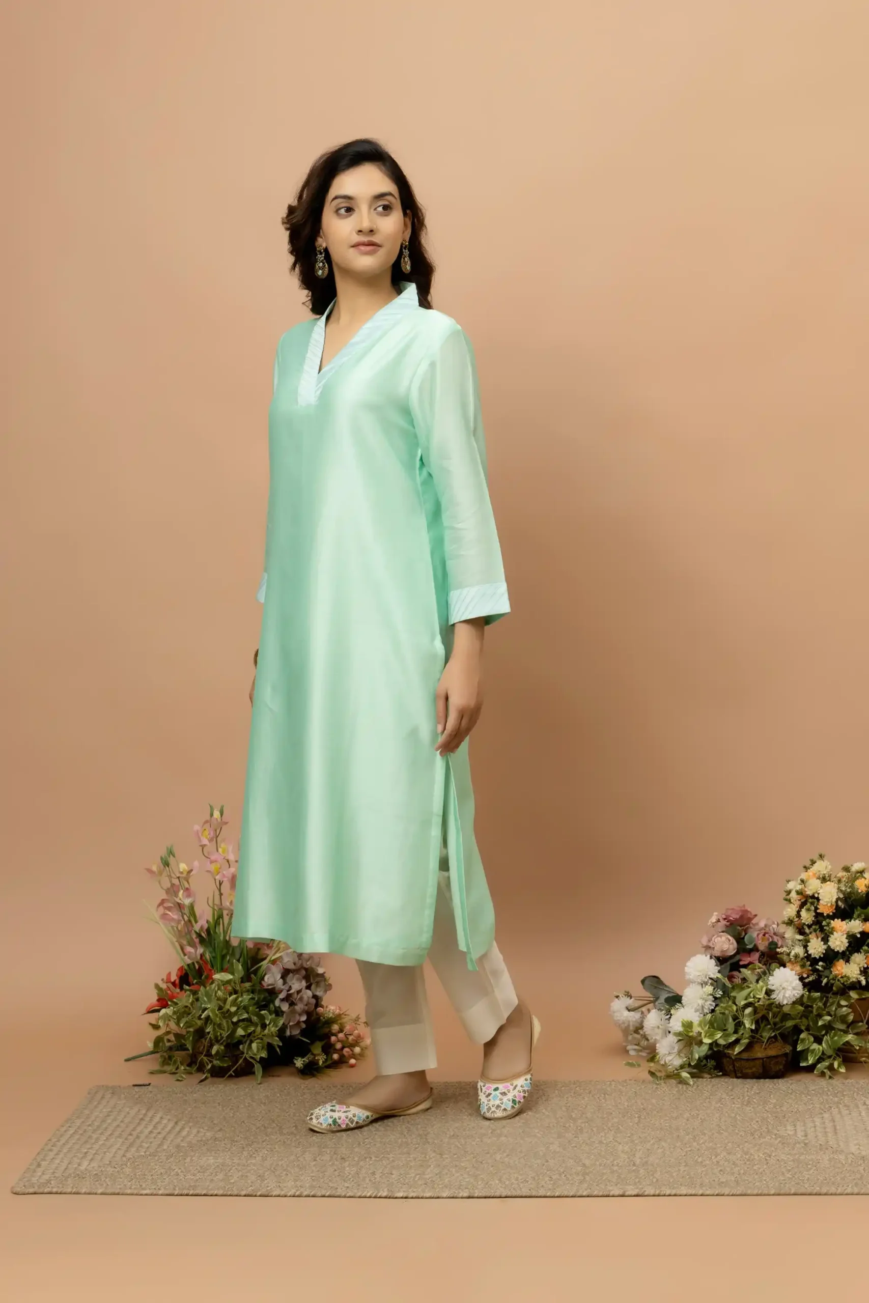 Handwoven sea green chanderi kurta