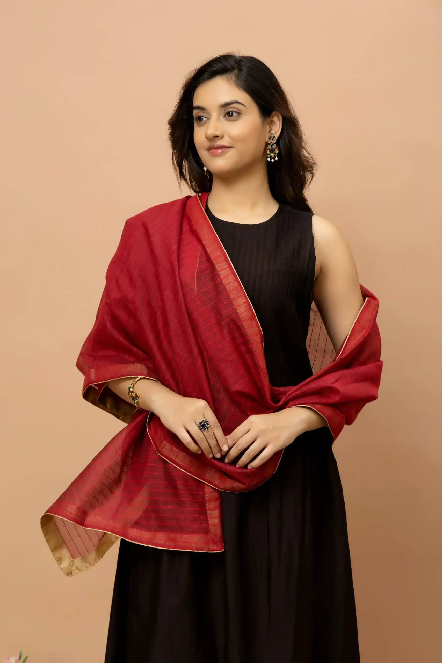 Hand woven Maroon Red  Dupatta