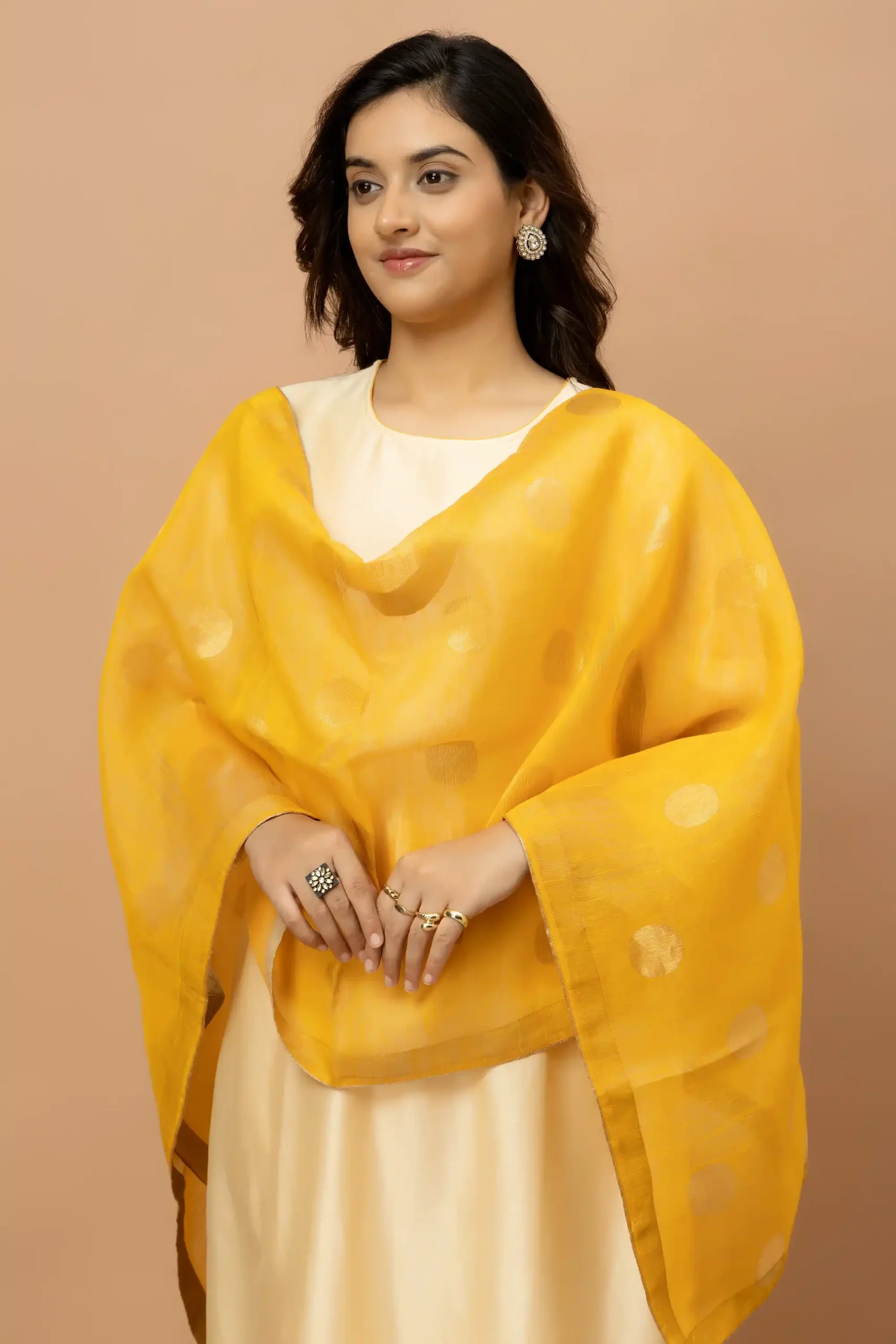 Hand woven Yellow Dupatta