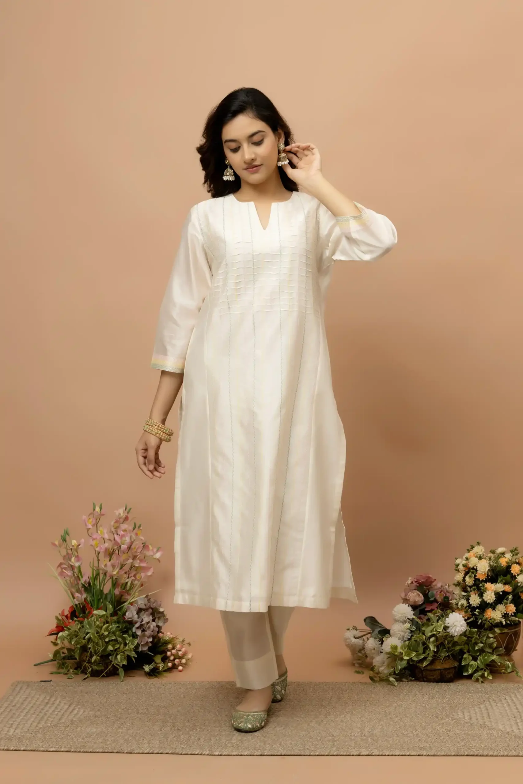 Handwoven off white cream chanderi kurta